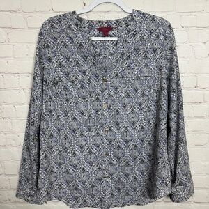 212 Collection Womens Blouse Button Up roll tab Sleeve‎ Top Size L